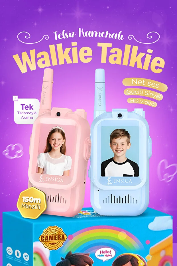Telsiz Çocuklar İçin Kameralı Mikrofonlu Oyuncak Walkie Talkie Seti Işıklı ve 150m Menzilli
